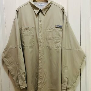 Columbia PFG Omni-shade Fishing Shirt Mens XXL 2TG Green Long Sleeve Button Up